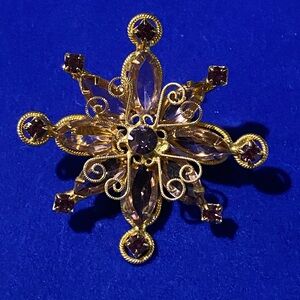Vintage Purple Rhinestone & Gold Tone Brooch
